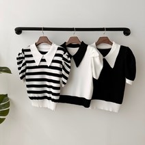 퍼프 반소매 세미크롭 데일리 니트