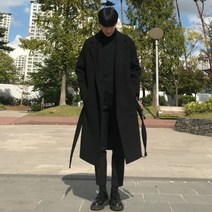 남자 반코트 겨울 숏코트 오버핏 더블 맞춤 제작 빅사이즈 코트 남성 블랙 울 블렌드 빈티지 일본 스타일 느슨한 새시 캐주얼 하라주쿠 아웃웨어 오버 무릎 올 매치 짙어지면서