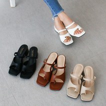 로제니크 트랜티 국내제작 여성수제화 사각코 엄지 스퀘어 슬리퍼 쪼리 스트랩 뮬 샌들 3cm & 5cm굽 / 4color