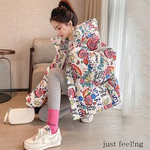 just feel!ng 여 야상 패딩 숏점퍼 프린트 루즈핏 베이직 디자인 쁘띠 점퍼 청순 플라워 귀여운 겨울 후드자켓
