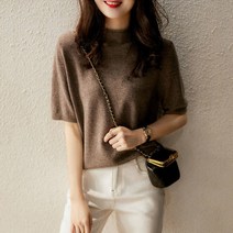 [오늘발송] 스타일아유 여성 라운드 니트 티셔츠 봄 여름 반팔 캐시미어 느낌스웨터