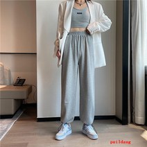 회색 넓은 다리 바지 여성 여름 얇은 느슨한 직선 바지 뭉치 다리 바지 봄과 가을 작은 운동복 바지
