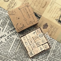 스탬프 다꾸 도장 앤틱 빈티지 우드 다용도 영문 숫자 프린팅, AT.달과6펜스[16매]