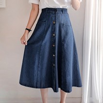 나바바 NS179 여성 버튼 포인트 캐주얼 뒷밴딩 데님 스커트