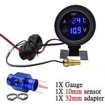 자동차온도게이지 2 인 1 라운드 LED 디지털 자동차 트럭 수온 게이지 10mm 온도 센서 포함 모터 볼트 전압 전압계, [05] with 32mm Adapter