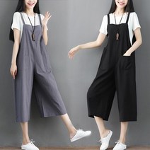 [바니드] 여성 린넨 멜빵 와이드팬츠 키작녀 점프수트 7부 바지 0571