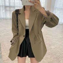빅카라 루즈핏 자켓 야상 블루종 더블 포켓 허리 스트링 데일리 출근룩