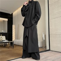 남자와이드셋업 검정 스커트 팬츠 오버핏셋업 캐주얼 데일리 투피스