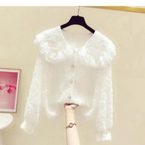 여성 빅카라 블라우스 392# 기모에 두꺼운 레이스 트리밍 빅 시폰 셔츠 뉴타임즈 Z