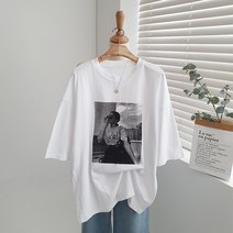우먼 프린팅 코튼 오버핏 박스 반팔티 국내제작