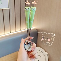 304 스테인리스 수저 포크 젓가락 큐티 숙소 주걱 ins 스타일 예쁜 식기 세트, 싱글포크[정품304스테인레스강], 그린베어[세라믹핸들]