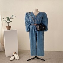 브이와이 여자 파워숄더 브이넥 Y2K 청남방 와이드 점프수트