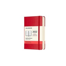 Moleskine 클래식 12개월 2022 데일리 플래너 하드 커버 포켓 (8.9cm x 14cm) 아이스 그린, pocket, Scarlet Red