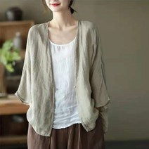 리아리아 여성 여름 얇은 빈티지 심플 캐주얼 가디건 루즈핏 솔리드 가디건