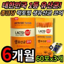 대한민국 1등 유산균 종근당 건강 락토핏 프롤린 생유산균 코어 락토바실러스 유해균 억제 배변활동 원활 도움 온가족 어르신 부모님 할머니 약국 코스트코 홈쇼핑 TV 건강기능식품 인증, 60포 (2개월 분), 3개 (41400원 할인)
