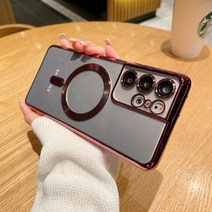 갤럭시 S21 울트라 휴대폰 쉘 마그네틱 Galaxy S21Ultra 보호 커버 전기 도금 투명 s22 + 고급 실리콘 모든 항목을 포함하는 낙하 방지, 삼성 갤럭시 S22 울트라, 03.와인레드