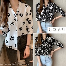 신자언니 다무늬 여성 블라우스 봄 가을블라우스 여성오피스룩 셔츠블라우스