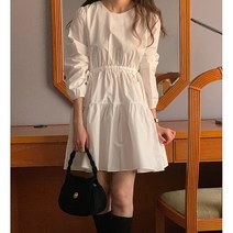 치즈 허리끈 셔링 미니 플레어 캉캉 원피스