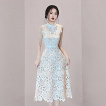 럭셔리 화이트 레이스 웨딩 기념일 영부인 민소매 a 라인 원피스