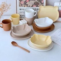 예쁜 그릇 집들이 선물Kawaii Bear Bowl Korean Style Cute Ceramic and Plate Children Girls Dessert Bre, 03 White