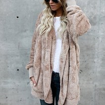 가을 후드 오픈 스티치 인조 모피 코트 여성 솔리드 플러스 사이즈 테디 코트 겨울 긴 소매 핑크 패션 슬림 모피 자켓 여성