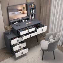모던 수납형 콘솔 화장대 거울 화장품 정리대 800 1000, 80다크그레이+사이드캐비닛+조명없음+의자, 직접 설치