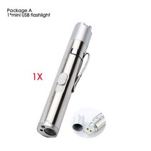 후레쉬 손전등 작업등 3in1 usb 충전식 led 손전등강력한 미니 led 토치 방수 디자인 펜 라이트 uv 빛 지폐레이저 포인터 빛 122, 1개