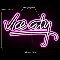 감성소품 네온사인 간판 Ineonlife 바이스 시티 핑크 네온 사인 Led 조명 침실 편지 USB 게임 룸 바 파티, 02 C 47X29cm_01 5w