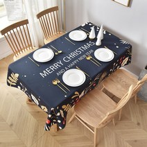 크리스마스 식탁보 레드 새해맞이 직사각형 식탁보 방수커버 테이블보, 감색, 140×220cm