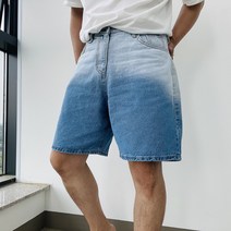 썸머 투톤 그라데이션 몽크스텝 유니크 와이드5부 청반바지