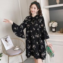 [실버캣] 여성 빅사이즈 플라워 나팔소매 루즈핏 원피스