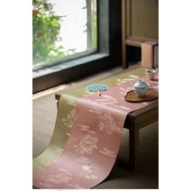 식탁러너 방수 실크 차 녹차 티매트 티테이블 자수, 핑크 200x33cm(라이트그레이 방수바닥)