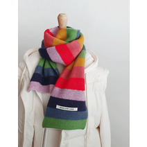 겨울 레인보우 배색 니트 목도리 머플러