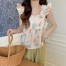 여름 디자인 스퀘어 넥 스위트 프릴 루즈핏 런닝 베이비 돌 블라우스 여