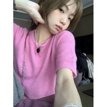 퐁순싸롱 라운드 루즈핏 반팔 무지 컬러 예쁜 니트 SY