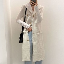 여성 트위드 자켓 노카라 재킷 겨울 가을 ewq 칼라 민소매 루즈 술 닳은 포켓 롱 코트 세련된 코트 2023 봄 아우터