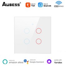US EU 와이파이 스마트 조명 스위치 터치 Tuya 라이프 앱 제어 알렉사 구글 홈 작동 Yandex Alice Neutral, 03 white EU 4gang