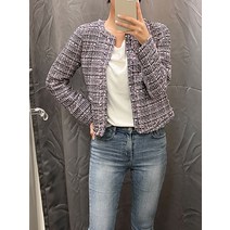 앤테일러 여성 노카라 라운드넥 트위드 자켓