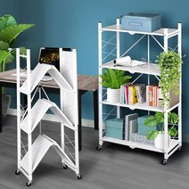 조립 필요없는 이동식 선반 접히는 원터치선반 접이식 수납 트롤리 바퀴달린 수납장 진열대, 3단 - 블랙