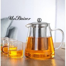 UNBAISER 거름망 고급 차 주전자 두꺼운 내열 유리 티포트, 450ml +4 컵