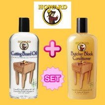 하워드 원목나무도마 미네랄오일 355ml + 부처블락 컨디셔너 355ml 나무도마 관리SET 라탄 가구 우드플레이팅도마관리오일