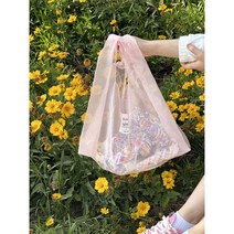 에코백 핸드메이드 발레 스타일의 귀여운 소녀 핑크색 투명 거즈 휴대용 가벼운 화장품 파우치