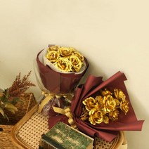 재물운 돈버는 행운의 황금 꽃다발 부모님 선물, 원형 금장미 꽃다발 A형