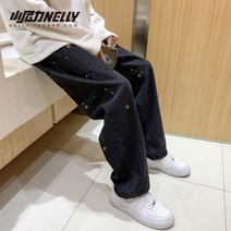 자수청바지 드렌드 스트릿 힙합 발묵 퇴적감 스트레이트핏 긴바지 오각 톰청바지 남성 같은스타일 2049618608