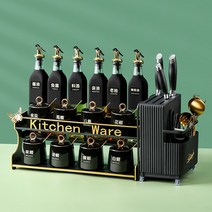 양념통세트 조미료 양념통 선반 Shuben 주방 상자 세트 가정용 항아리 랙 기름 병 냄비 소금 보관, 4. 092-15 블랙 세라믹 양념병 + 블랙 스트라이