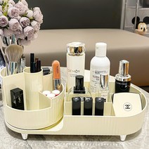 리빙블러썸 회전식 화장품 정리함 멀티 수납 보관함, 크림 화이트, 대형, 1개