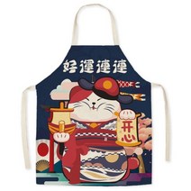 일본식 린넨 만화 고양이 가정용 앞치마 주방 오일 방지 가사 허리 민소매 커버, 68x55cm, 10 8