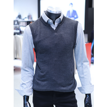 STCO F/W 그레이 슬릿넥 니트 베스트 조끼 SKVRC02A