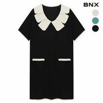 [BNX] 여성 꽃잎 카라 배색 원피스