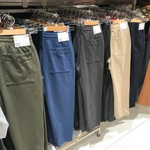Uniqlo 남성용 워싱 캐주얼 크롭 팬츠 코튼 루즈 툴링 드로스트링 443770 437632